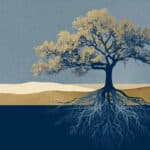Abstract tree with branching root system representing ESOP wealth diversification and retirement planning
